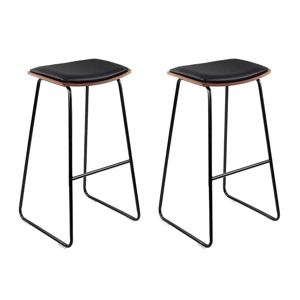 Artiss Set of 2 Backless PU Leather Bar Stools - Black and Wood