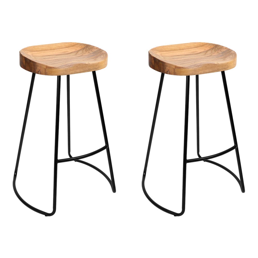 Artiss Set of 2 Elm Wood Backless Bar Stools 65cm - Black and Light Natural