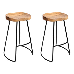 Artiss Set of 2 Elm Wood Backless Bar Stools 65cm - Black and Light Natural