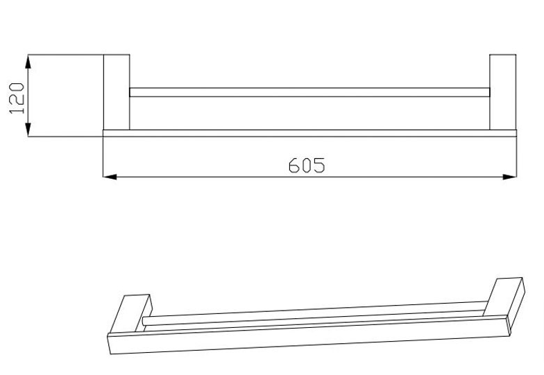 Bad und Kuche Black 60cm Double Towel Rail - BK1602B- 600