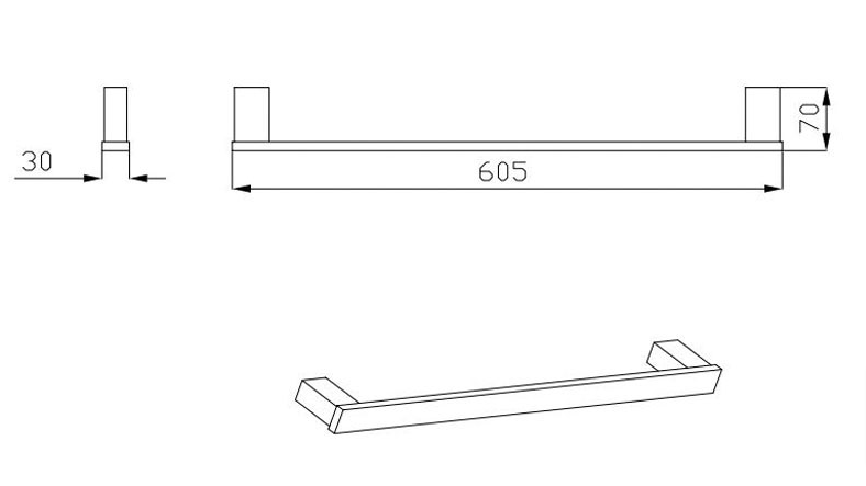 Bad und Kuche Black 60cm Single Towel Rail - BK1601B-600