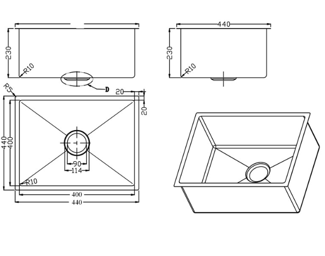 Bad und Kuche - Brush Gold Single Undermount Sink BKR40-BG