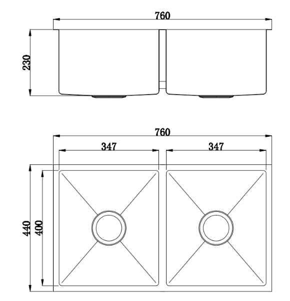 Bad und Kuche - Brushed Gold Double Bowl Undermount Sink BKR76D-BG