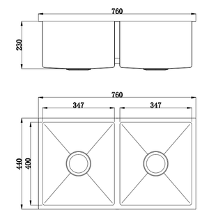 Bad und Kuche - Brushed Gold Double Bowl Undermount Sink BKR76D-BG