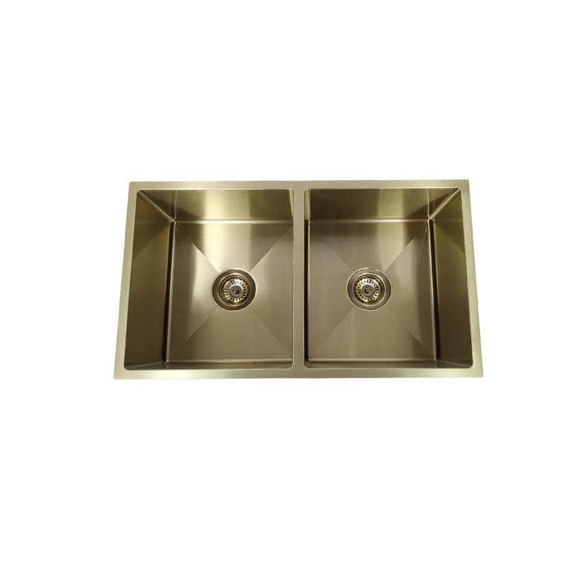 Bad und Kuche - Brushed Gold Double Bowl Undermount Sink BKR76D-BG