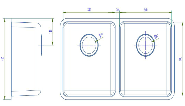 Bad und Kuche Double Bowl Undermount Sink - BKR4476D