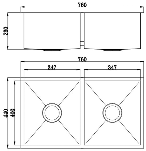 Bad und Kuche Double Bowl Undermount Sink  - Cubic BKS76D