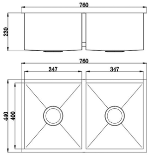 Bad und Kuche Double Bowl Undermount Sink  - Cubic BKS76D