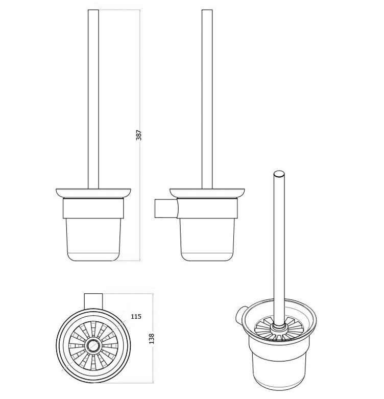 Bad und Kuche Glass Toilet Brush Holder - Brush Nickel - BK2309-BN