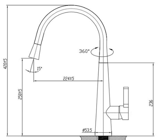 Bad und Kuche - High Gooseneck Pull-Out Kitchen Tap - KM005