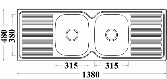 Bad und Kuche Kitchen Sink Double Bowl with Double Drainer and Square Edges CN1380