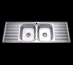 Bad und Kuche Kitchen Sink Double Bowl with Double Drainer and Square Edges CN1380