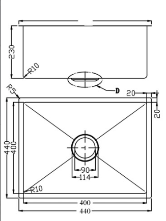 Bad und Kuche Single Bowl Undermount Sink  - Axon BKR40