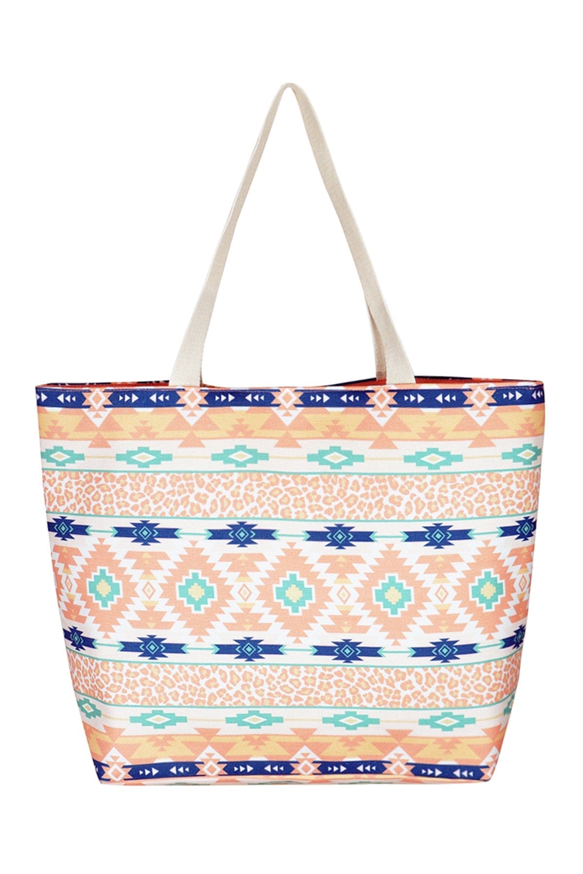 Coral Mint Leopard Tribal Tote Bag