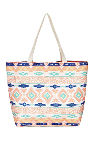 Coral Mint Leopard Tribal Tote Bag