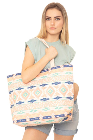 Coral Mint Leopard Tribal Tote Bag