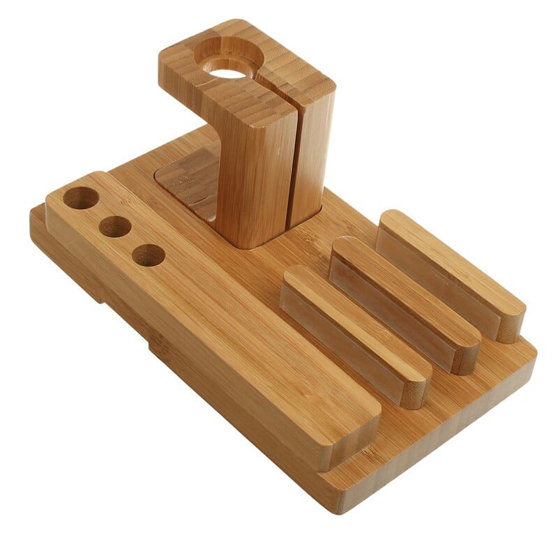 Desktop Mobile Phone Holder Stand for iPad Tablet Bracket Real Bamboo Wood Charging Stand for Apple Watch Pad Phone Tablet
