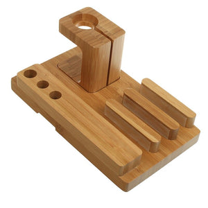 Desktop Mobile Phone Holder Stand for iPad Tablet Bracket Real Bamboo Wood Charging Stand for Apple Watch Pad Phone Tablet
