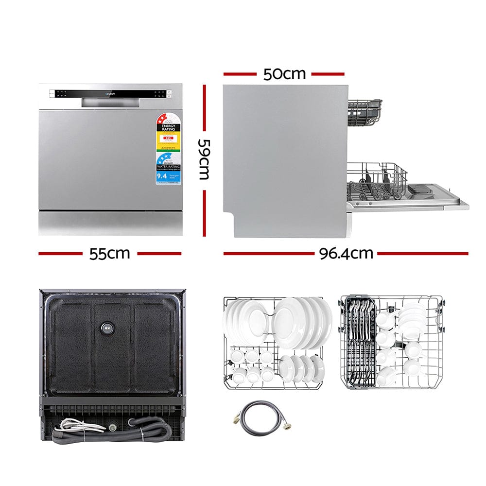 Devanti - 8 Place Steeing Benchtop Dishwasher - Stainless Steel