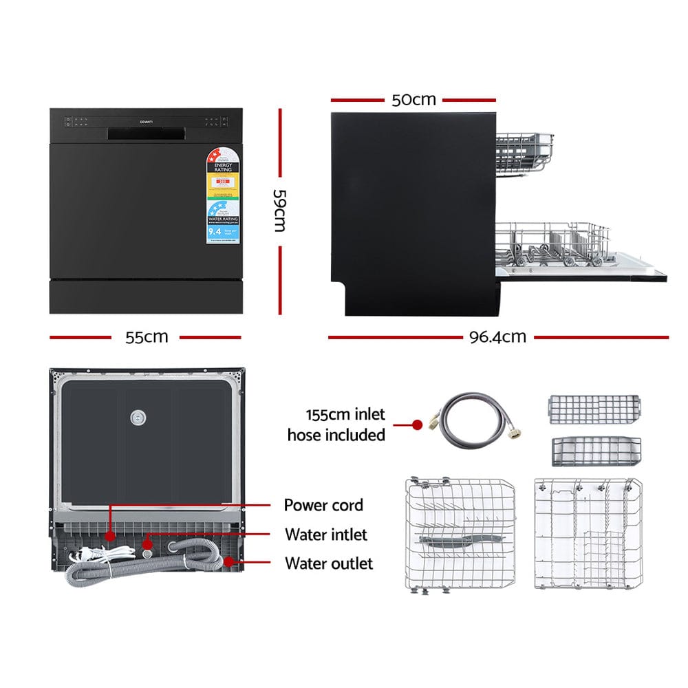 Devanti - 8 Setting Benchtop Dishwasher - Black