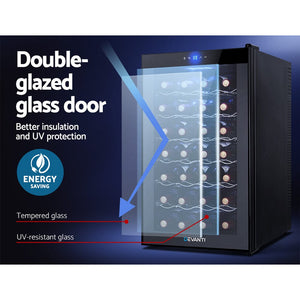 Devanti Wine Cooler 28 Bottles Glass Door Beverage Cooler Thermoelectric Fridge Black