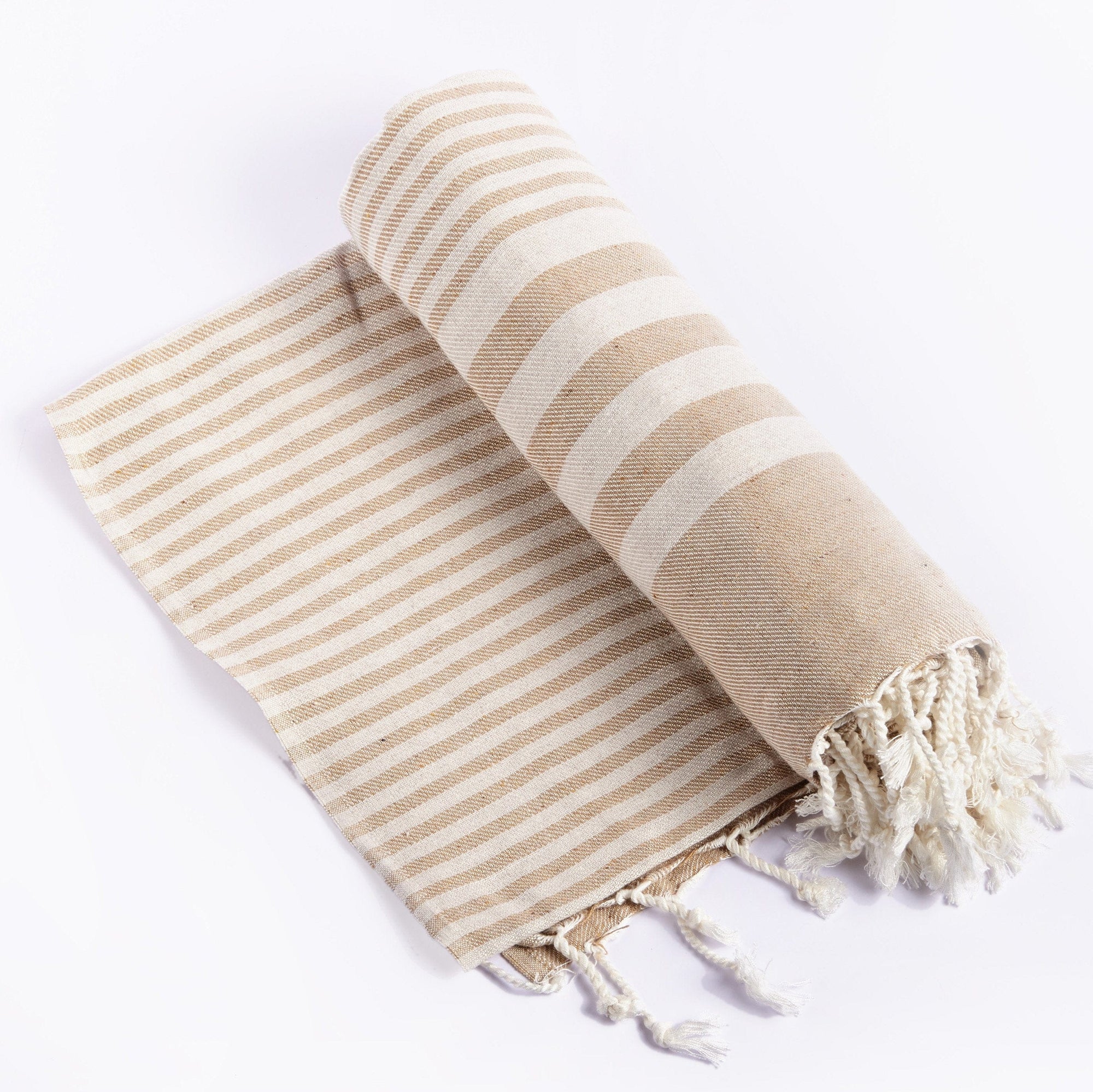 Fethiye Striped Throw Blanket - Beige