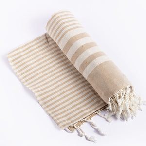 Fethiye Striped Throw Blanket - Beige