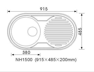 Fiori Kitchen Sink Single Round Bowl with Drainer - LHB CNNH1500