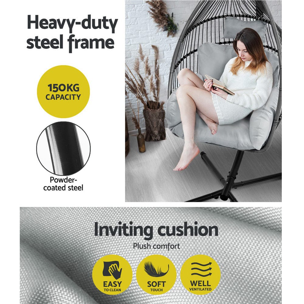 Gardeon - Egg Hammock Swing Chair - Grey