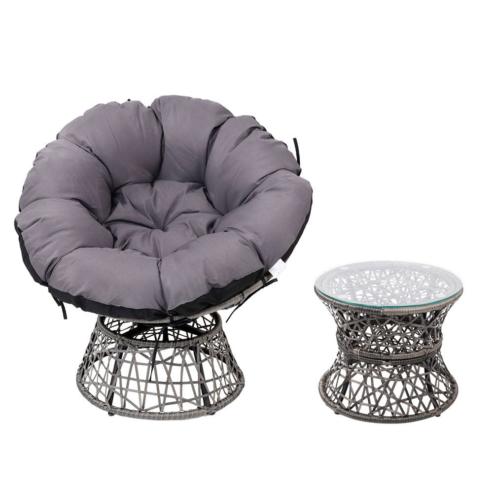 Gardeon Outdoor Lounge Setting Papasan Chairs Table Patio Furniture Wicker Grey