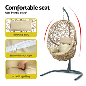 Gardeon Swing Chair Egg Hammock With Stand Outdoor Furniture Wicker Seat Yellow
