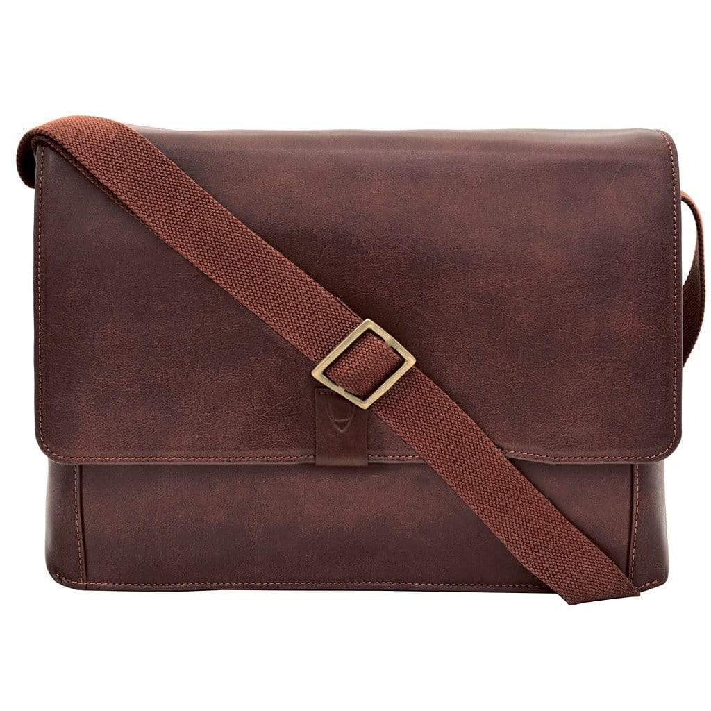 Hidesign Aiden mens Leather Messenger Bag - Dark Brown