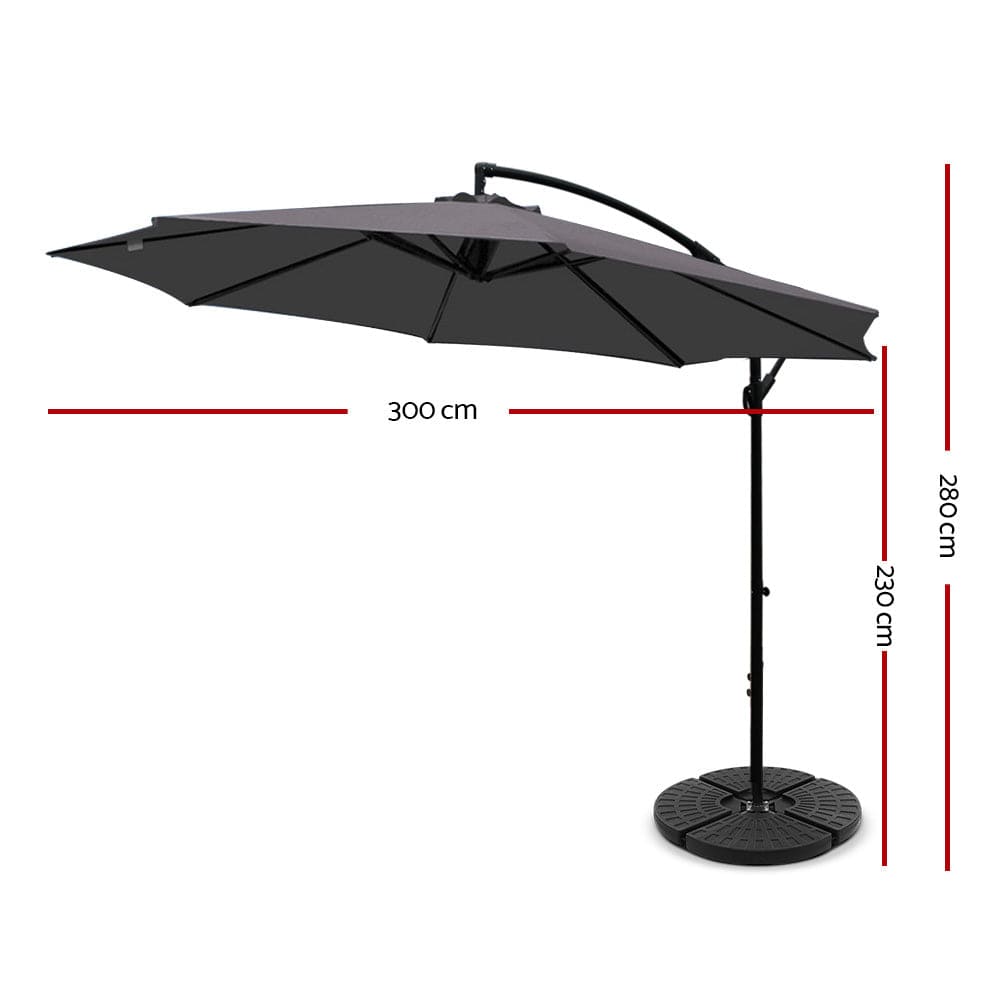 Instahut - 3M Cantilever Umbrella with 48x48cm Base - Charcoal
