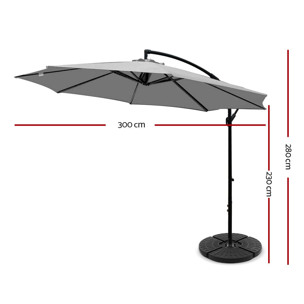 Instahut - 3M Cantilvere Umbrella with 48x48cm Base - Grey