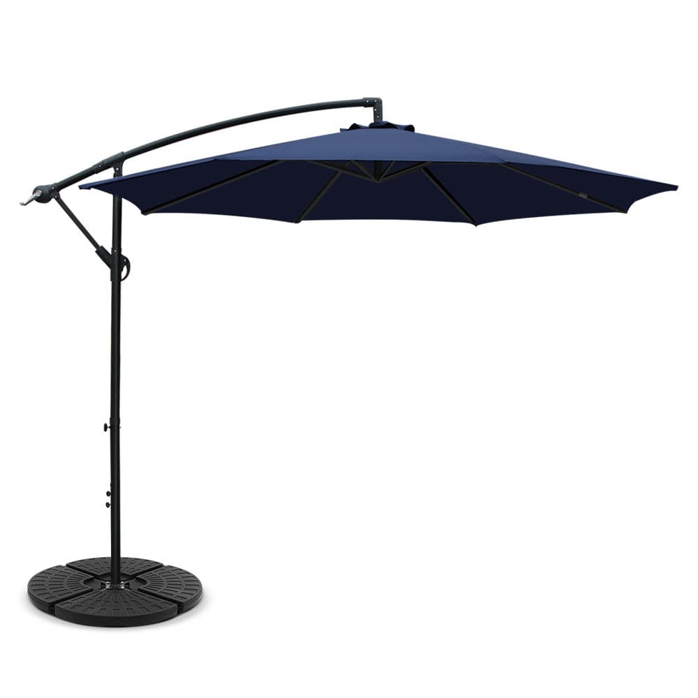 Instahut 3M Umbrella with 48x48cm Base Outdoor Umbrellas Cantilever Sun Beach Garden Patio Navy