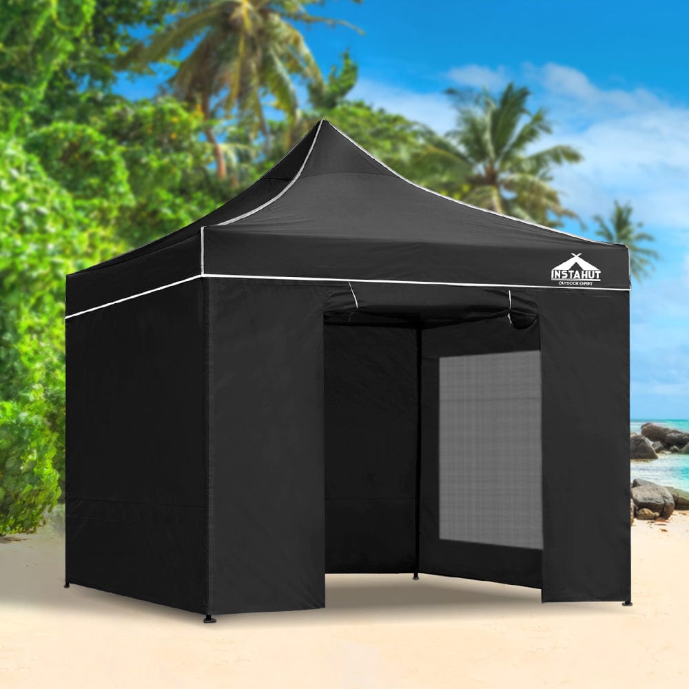 Instahut Pop Up Gazebo or Marquee 3m x 3m with Sides Black