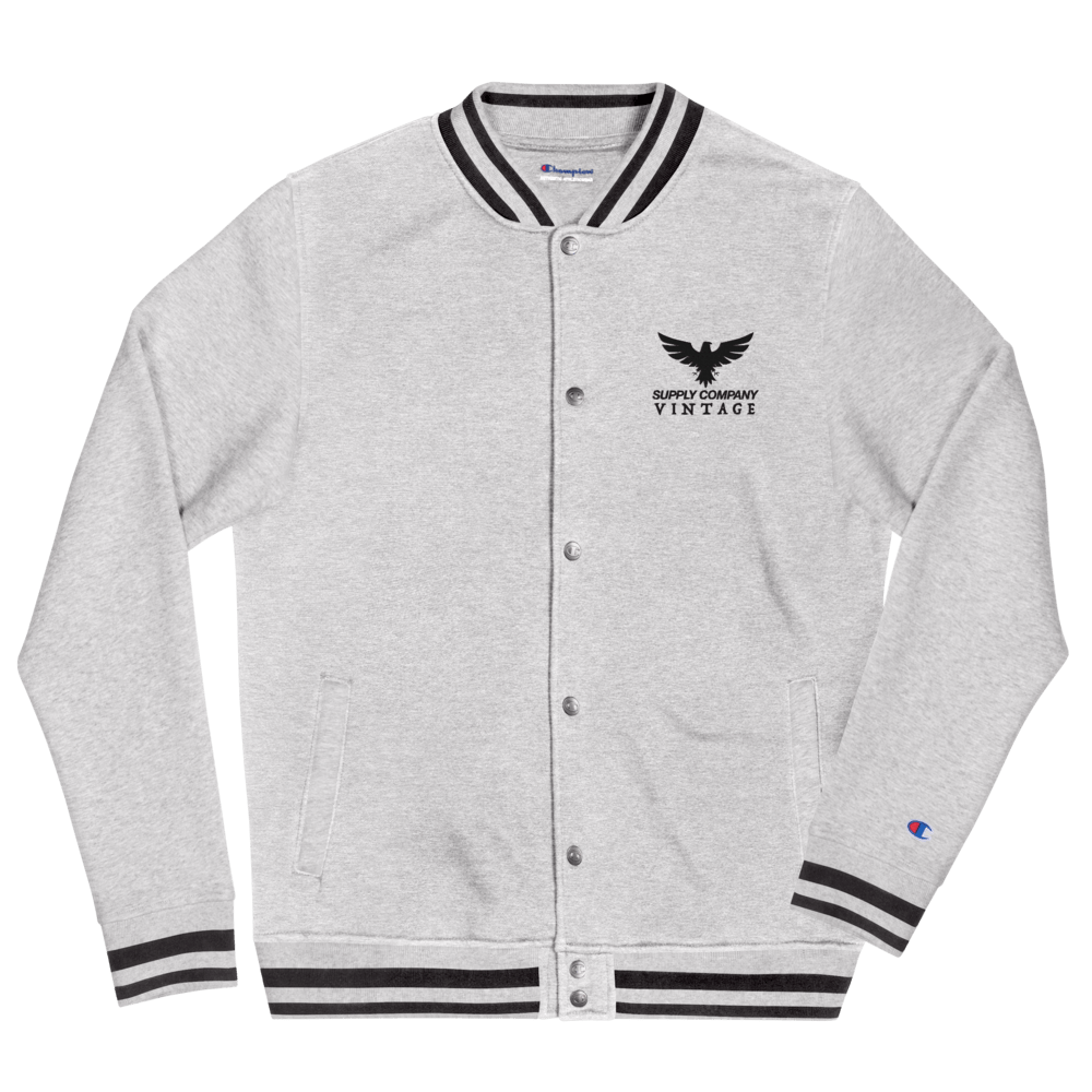 Men's Vintage Supply Co. Black/Grey Embroidered Champion Bomber Jacket