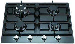 60cm Black Glass Gas Cooktop | Elfa BLIVG60CF & Wok Burner - Designed ...