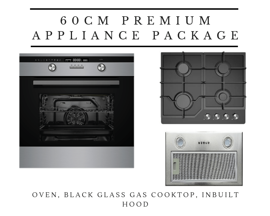 Midea 60cm Premium Cooking Appliance Package with Black Glass Gas Cooktop