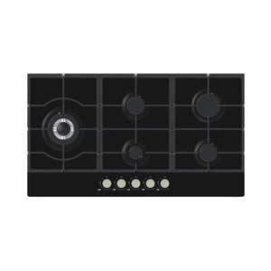 Midea - 90cm Black Glass Gas Cooktop