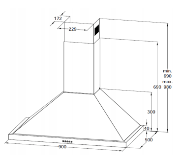 Midea 90cm Stainless Steel Canopy - E90MEW2A09