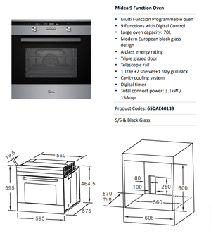 Midea Premium 60cm Stainless Steel Oven - 65DAE40139