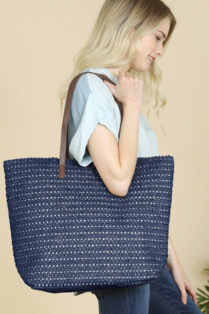 Navy Straw Tote Bag