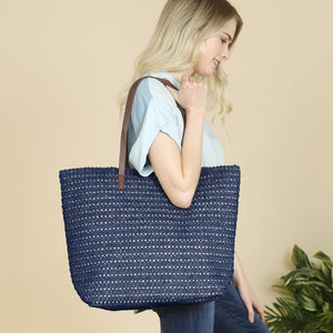 Navy Straw Tote Bag