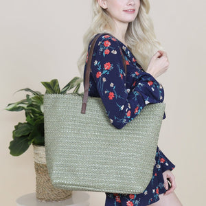 Olive Straw Tote Bag