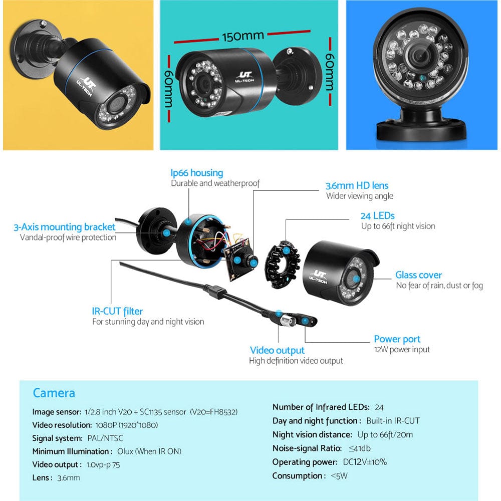 UL Tech 1080P 4 Channel HDMI CCTV Security Camera with 1TB Hard Drive